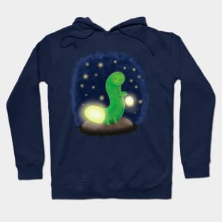 Cute green glow worm with lantern cartoon illustration Hoodie